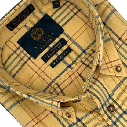 Viyella Elevate Your Wardrobe with our Canadian-Made Yellow Window Pane Plaid Shirts