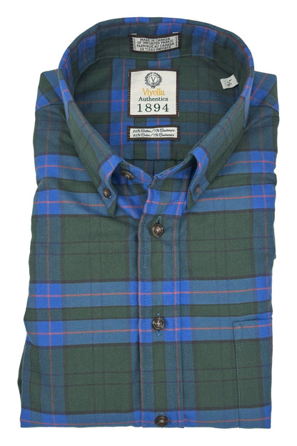 Viyella Green Plaid Cotton & Cashmere Men's Button Down Shirt