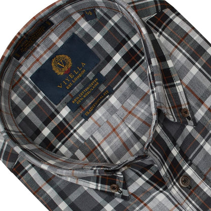 Viyella Heather Grey Plaid Men's Cotton & Wool Long Sleeve Button Down Shirts