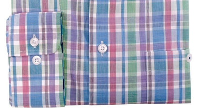 Viyella-L Sale Blue Plaid Button Down Collar Long Sleeve Non Iron Shirts Viyella