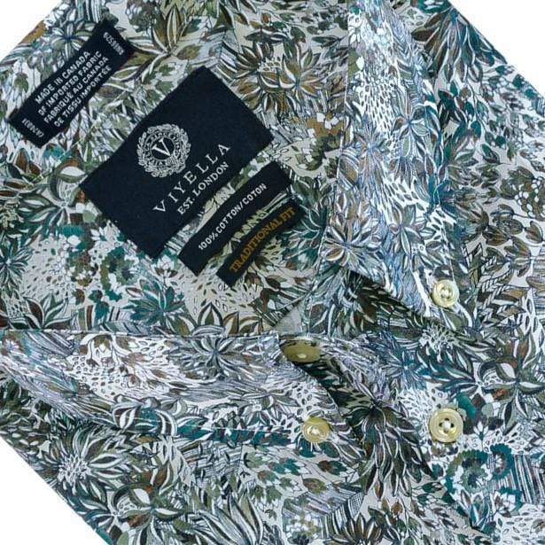 Viyella-L Viyella Canadian Made Cotton Short Sleeve Sport Shirt in Multi Green Print