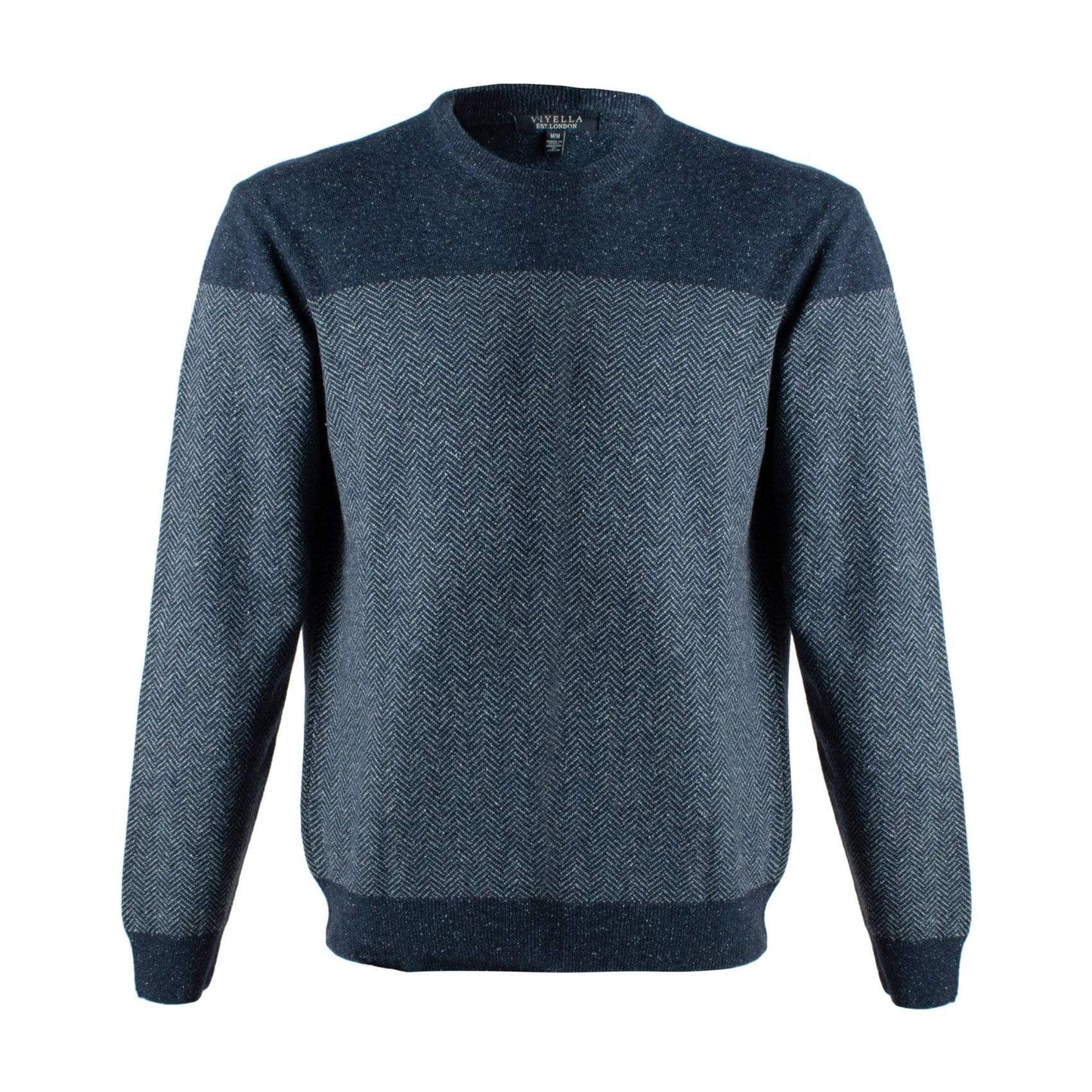 Viyella Discover Classic Style of these Blue 100% Cotton Tonal Herringbone Crewneck: Crafted with Excellence in Italy