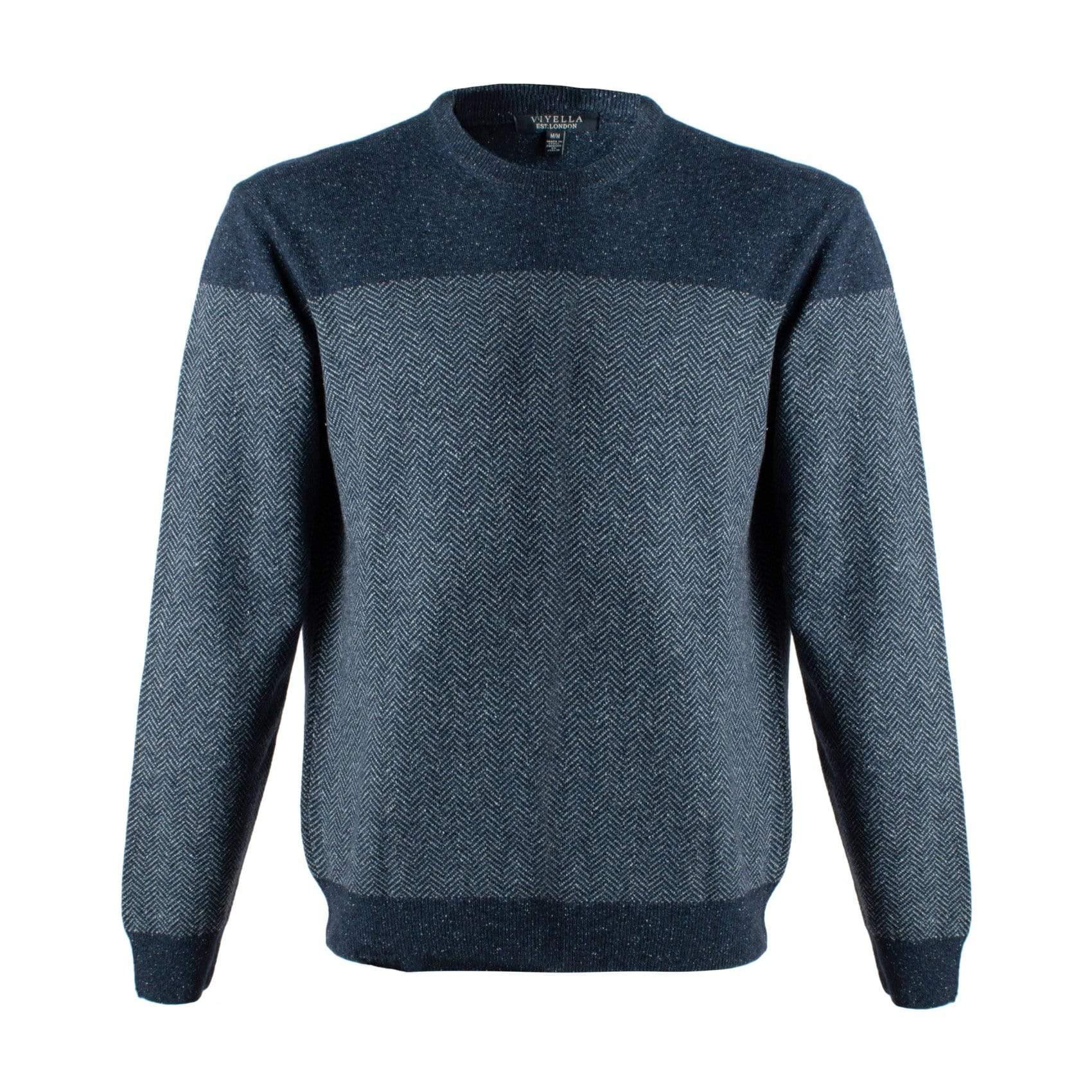 Viyella Discover Classic Style of these Blue 100% Cotton Tonal Herringbone Crewneck: Crafted with Excellence in Italy