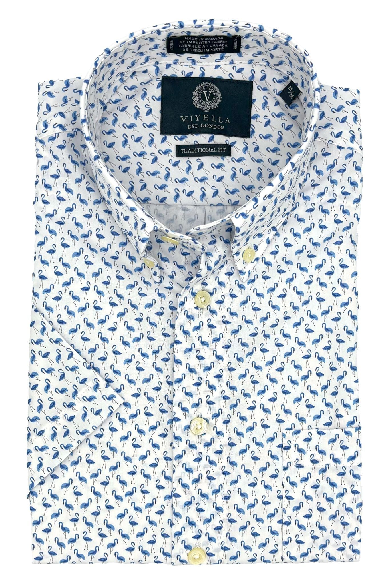 Viyella Men's Short Sleeve Button Down Shirts - Blue Flamingo Print