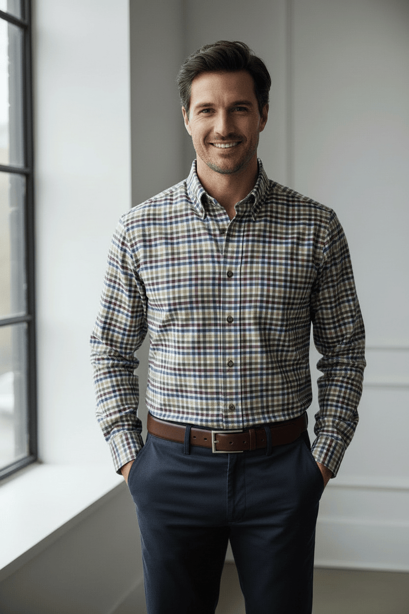 Viyella Multi Colored Cotton & Cashmere Gingham Men's Casual Long Sleeve Sport Shirt