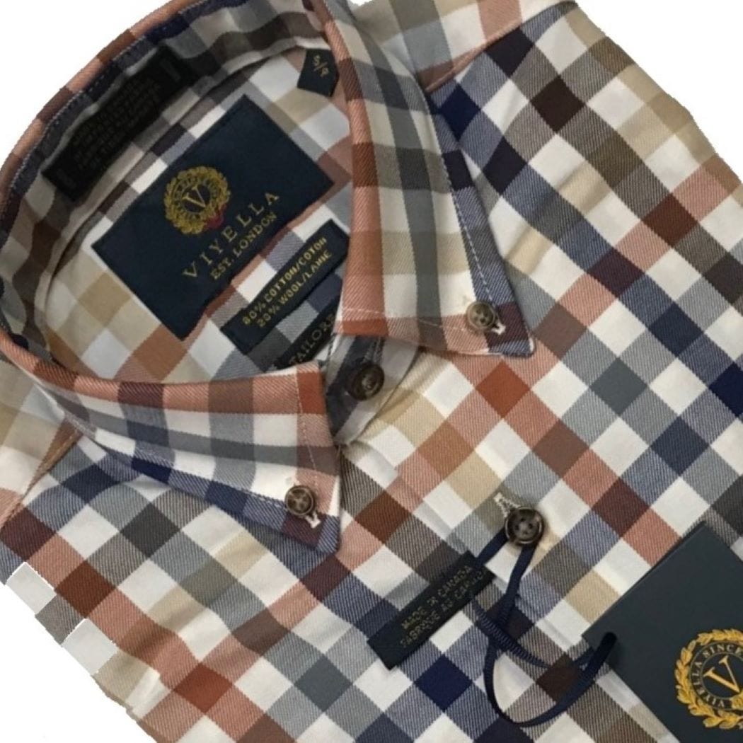 Viyella Natural Gingham Cotton & Wool Long Sleeve Shirts for Men