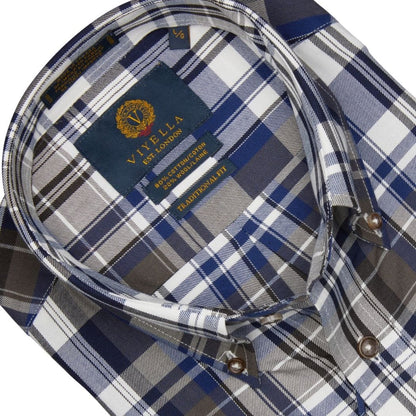 Viyella Stylish Navy Plaid Long Sleeve Button Down Shirt