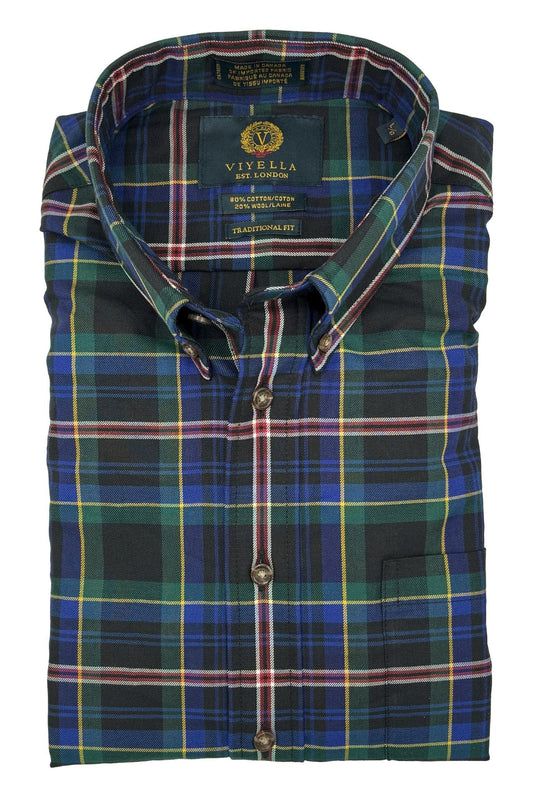 Viyella 80% Cotton & 20% Wool Navy Plaid Long Sleeve Shirt – Warm & Soft