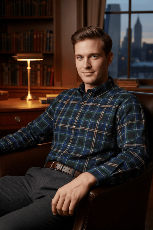 Viyella 80% Cotton & 20% Wool Navy Plaid Long Sleeve Shirt – Warm & Soft