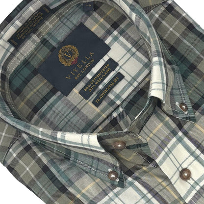 Viyella Sage Green Plaid Men's Long Sleeve Shirt