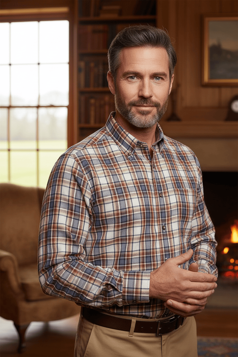 Viyella Sophisticated Shiitake Plaid Button Down Shirts Made In Canada