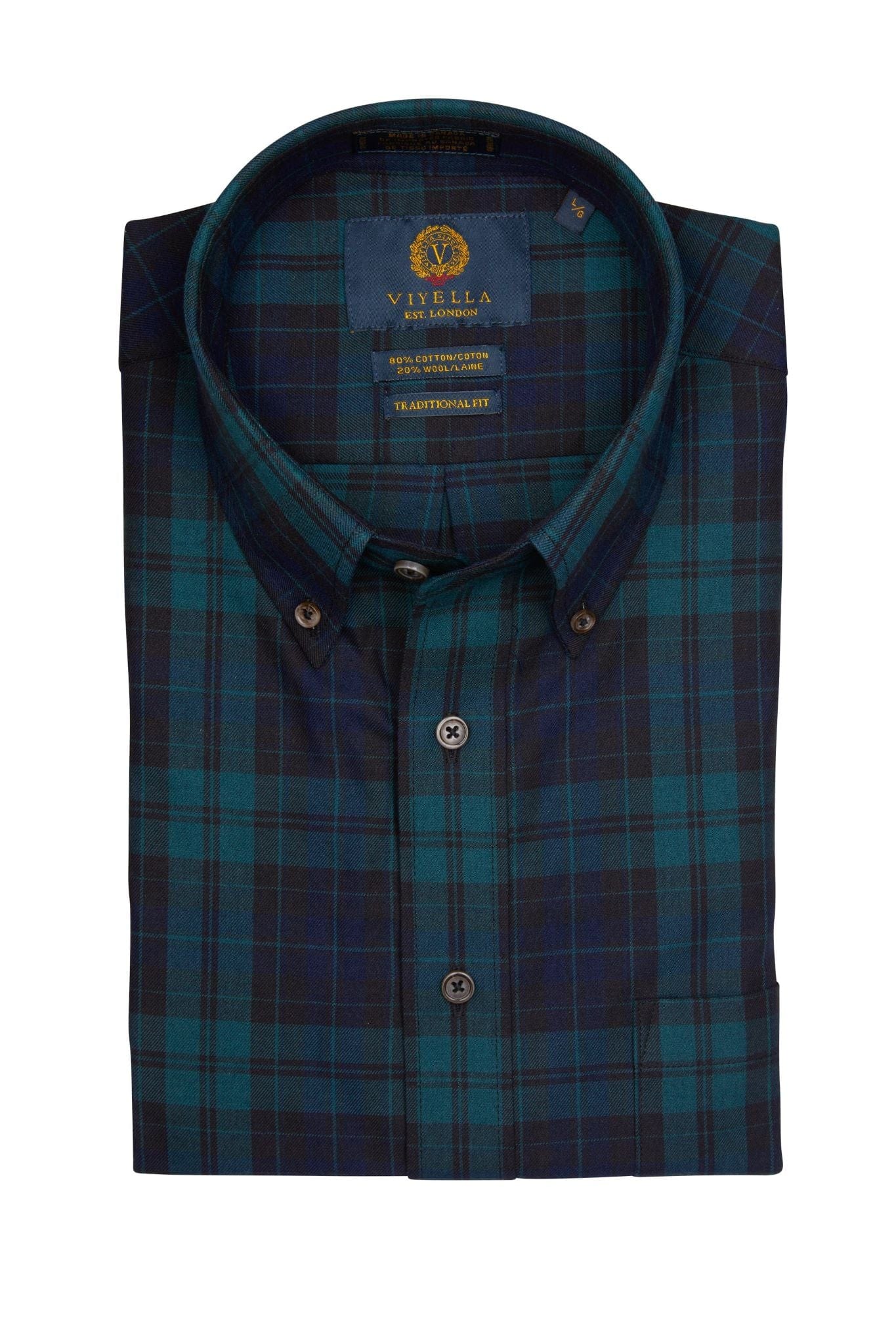 Stylish Navy & Dark Green Plaid Long Sleeve Button Down - Viyella Stylish Navy & Dark Green Plaid Long Sleeve Button Down - Viyella