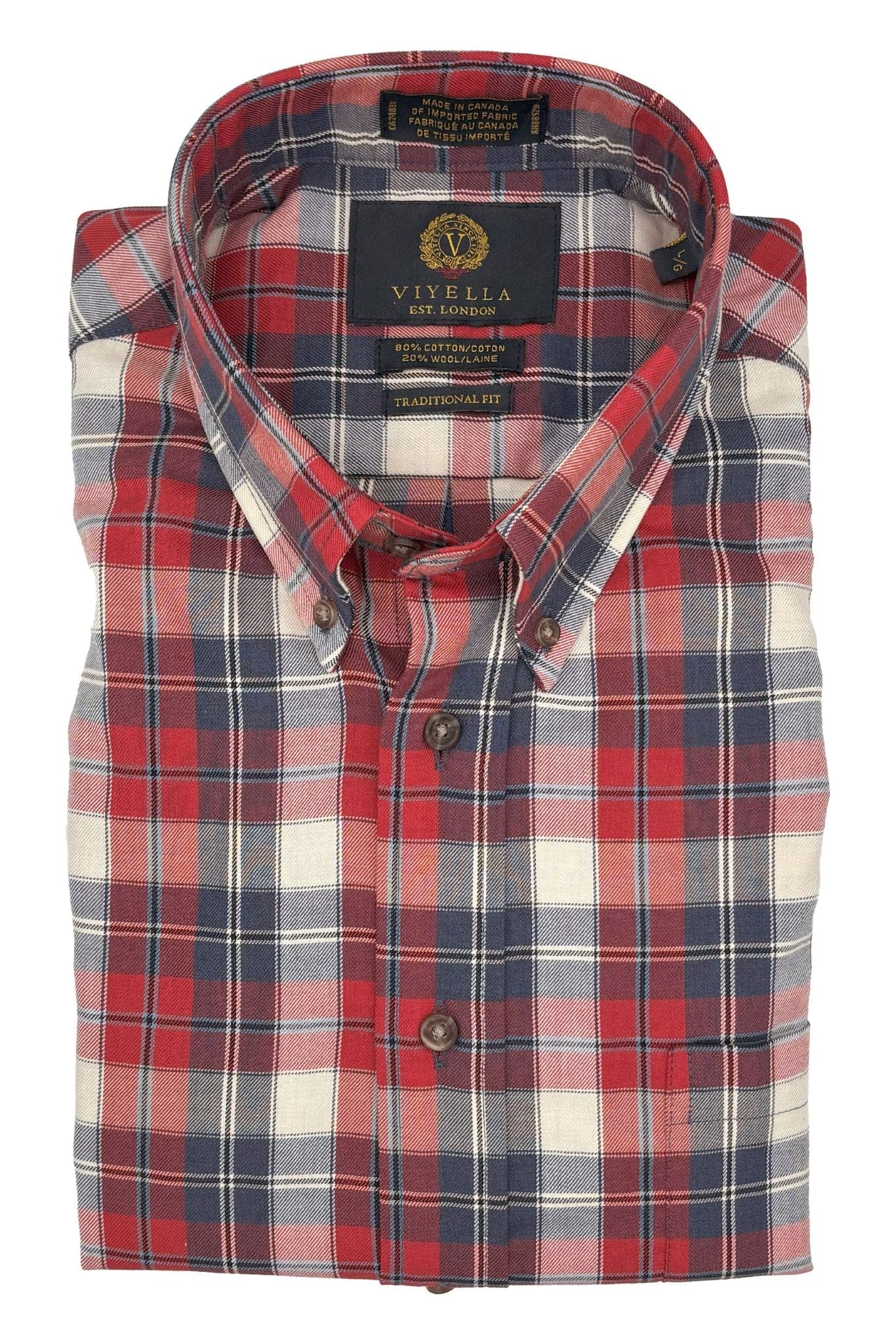 Viyella Red & Blue Plaid 80% Cotton Wool Men’s Long Sleeve Button-Down