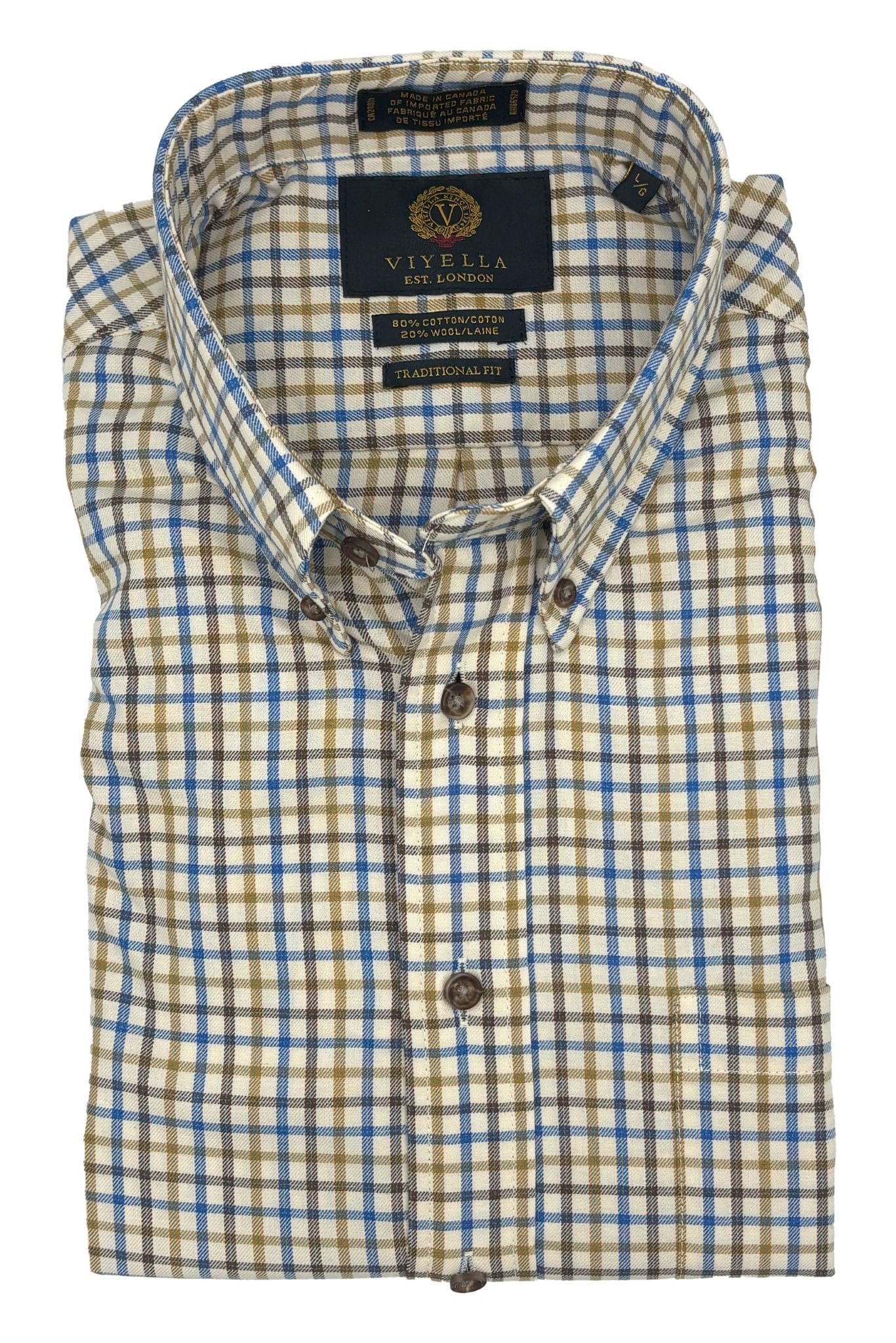 Viyella String Check Blue & Brown 80% Cotton Wool Long Sleeve Sport Shirt