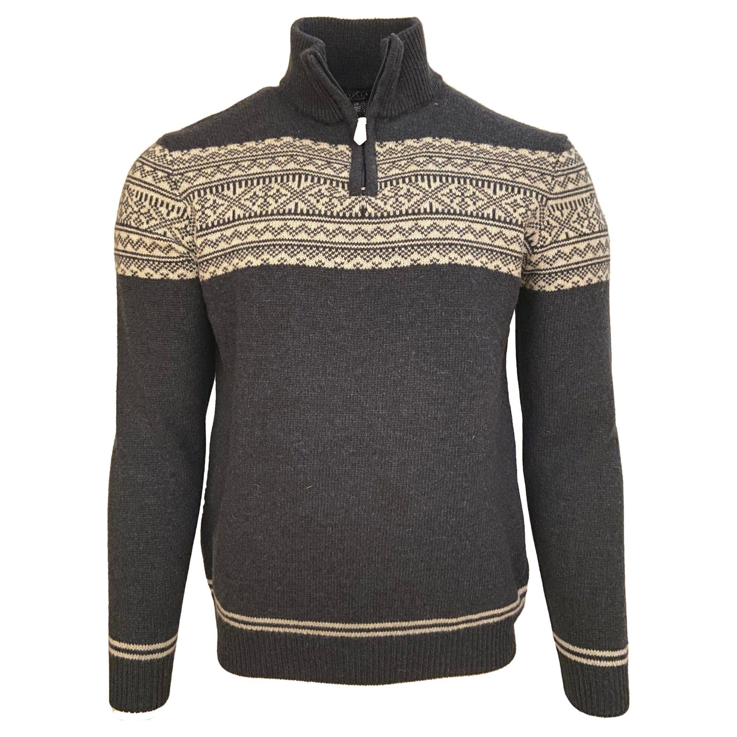Viyella Elevate Your Winter Wardrobe with a Stylish Steel Blue Quarter-Zip Mockneck Fair Isle Sweater: Made In Italy for Unmatched Quality