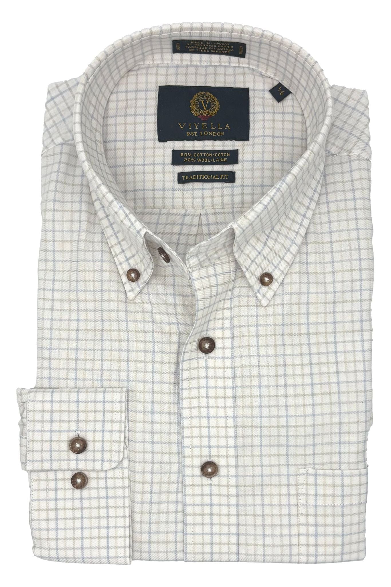 Viyella White & Blue Gingham Winter Sport Shirt - Long Sleeve Style