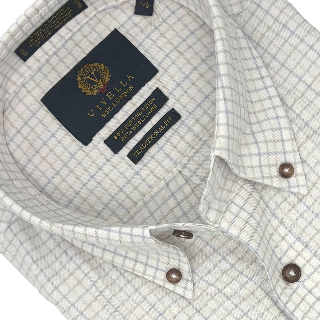 Viyella White & Blue Gingham Winter Sport Shirt - Long Sleeve Style