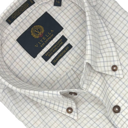 Viyella White & Blue Gingham Winter Sport Shirt - Long Sleeve Style